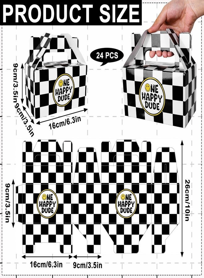 Whaline 24Pcs One Happy Dude Party Favor Treat Boxes Classic Checkerboard Smile Face Design Snack Goodie Cardboard Boxes for First Birthday Party Baby Shower Wedding Graduation - Image 2